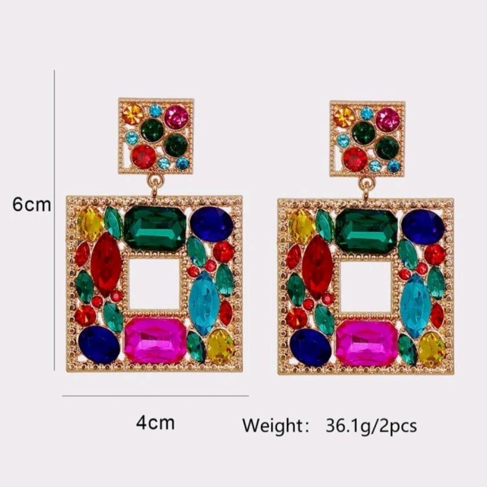 Multicolor Dangle Crystal Square Drop Earrings